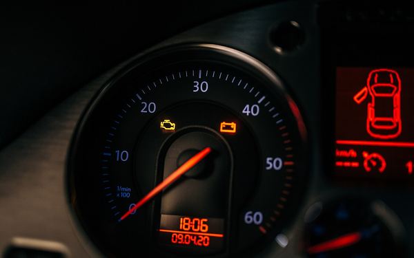 Luzes de advertência acesas no painel do carro